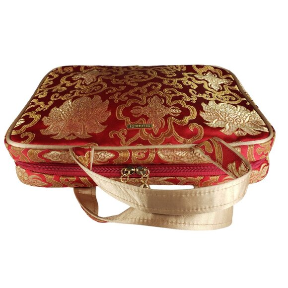 Celebrity Large Zippered Travel Jewelry Makeup Bag Case Red Gold Brocade - Picture 4 of 12